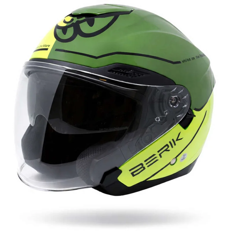 Super Prezzo Berik OF669 Bipolar Double Visor Jet Motorcycle Helmet Fluorescent Yellow Green