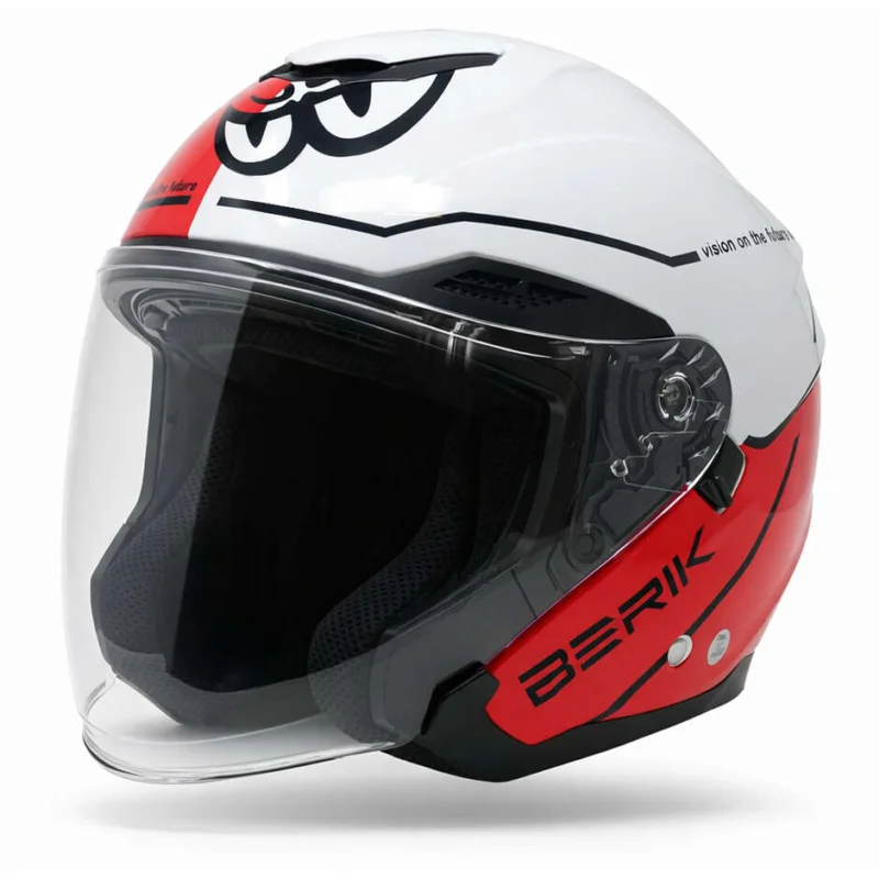 Novità Berik OF669 Bipolar Double Visor Jet Motorcycle Helmet White Fluorescent Red