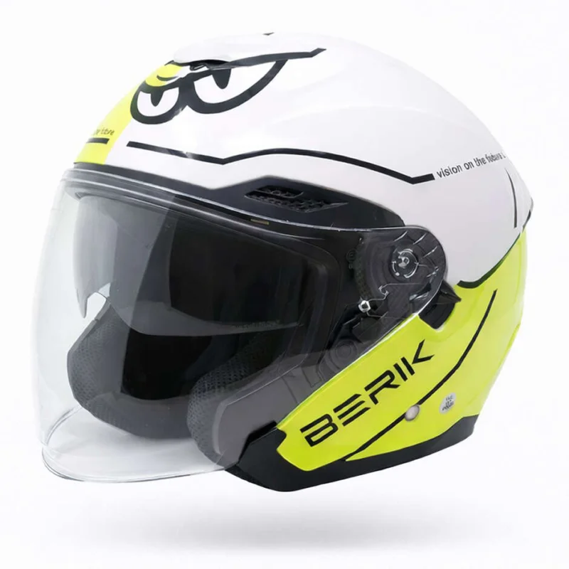 Berik OF669 Bipolar Double Visor Jet Motorcycle Helmet White Fluorescent Yellow Spedizione Gratuita