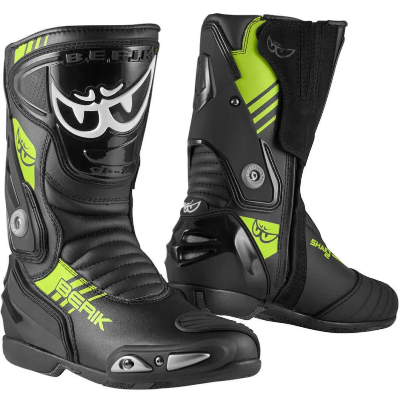 Berik SHAFT 3.0 1448-BK Black Fluorescent Yellow Racing Motorcycle Boots Spedizione Espresso