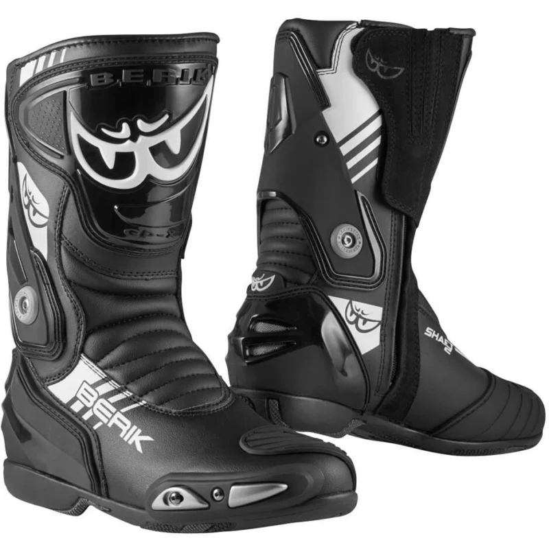 Esclusivo Berik SHAFT 3.0 1448-BK Black White Racing Motorcycle Boots