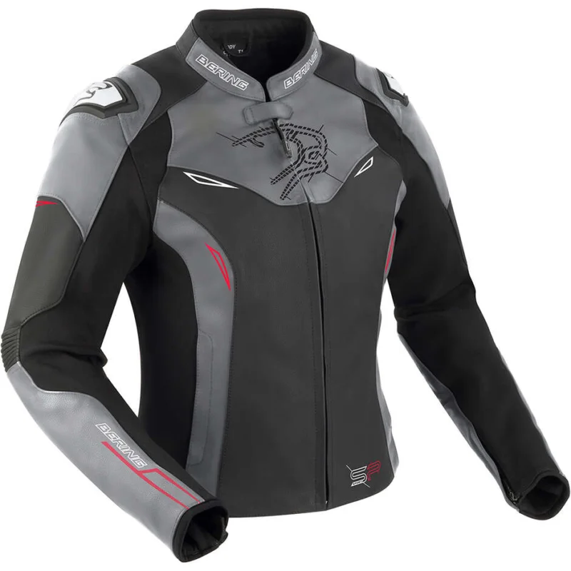 Bering LADY SNAP Women's Leather-Fabric Motorcycle Jacket Black Grey Compra Adesso