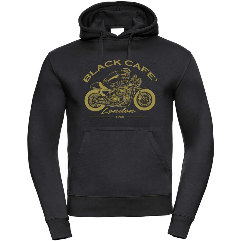 Black Cafe London 2.0 Sweatshirt With Black Gold Printed Hood Offerta Speciale