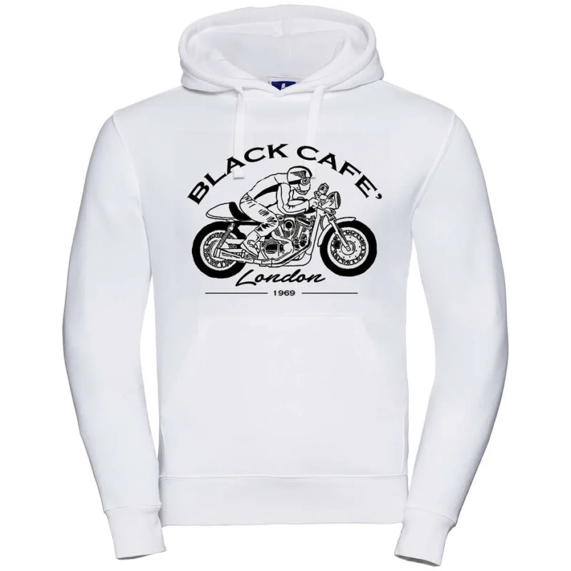 Black Cafe London 2.0 Sweatshirt With Black White Printed Hood Occasione Imperdibile