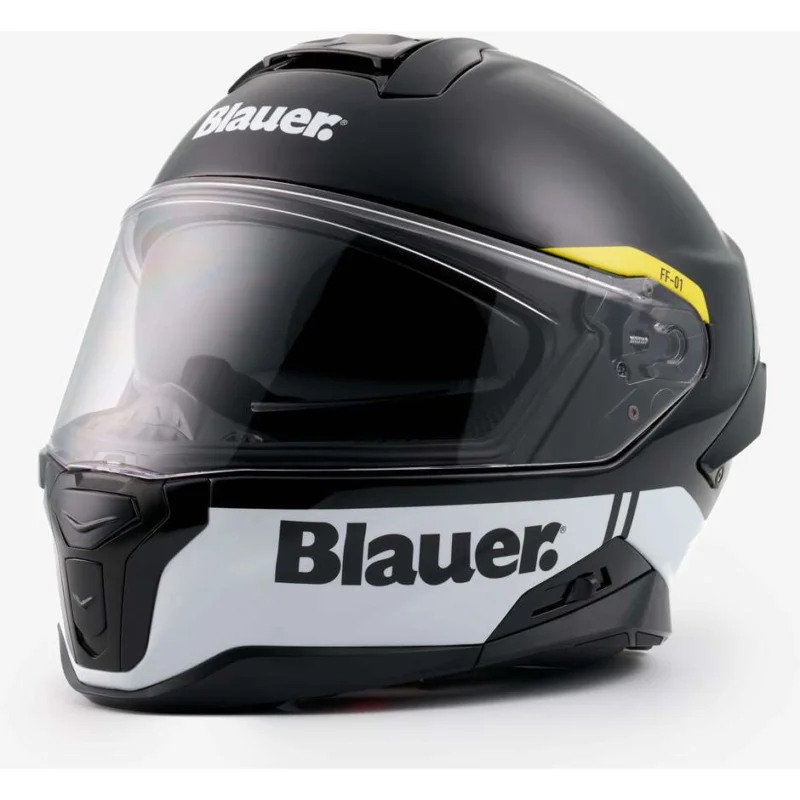 Blauer FF01 Full Face Motorcycle Helmet in Double Fiber Visor H136 Black White Nuova Collezione