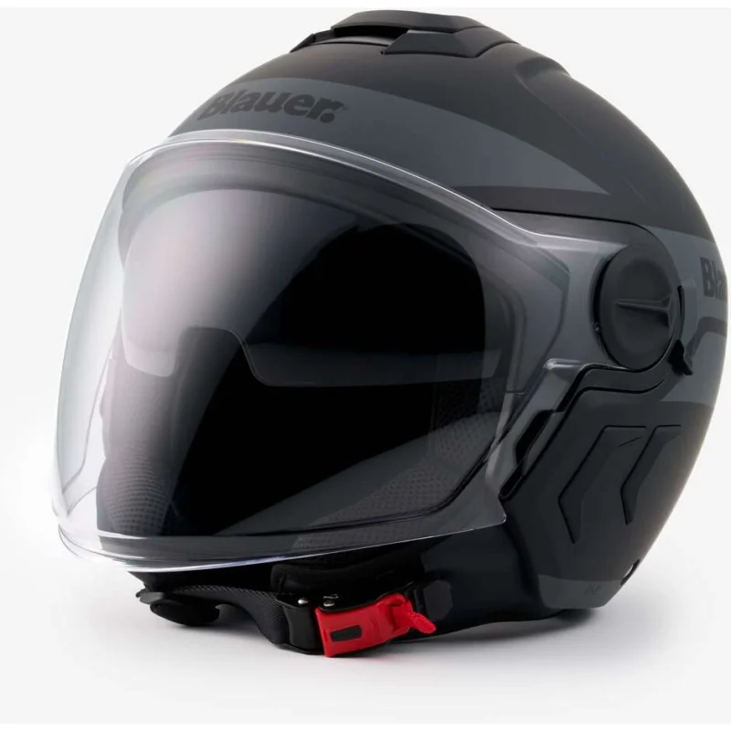 Nuovo Arrivo Blauer Jet Motorcycle Helmet Double Visor DJ-01 Graphic B Matt Black Grey