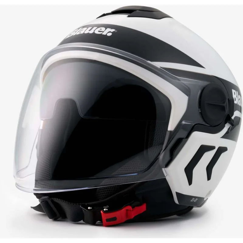 Professionale Blauer Jet Motorcycle Helmet Double Visor DJ-01 Graphic B White Black Gloss