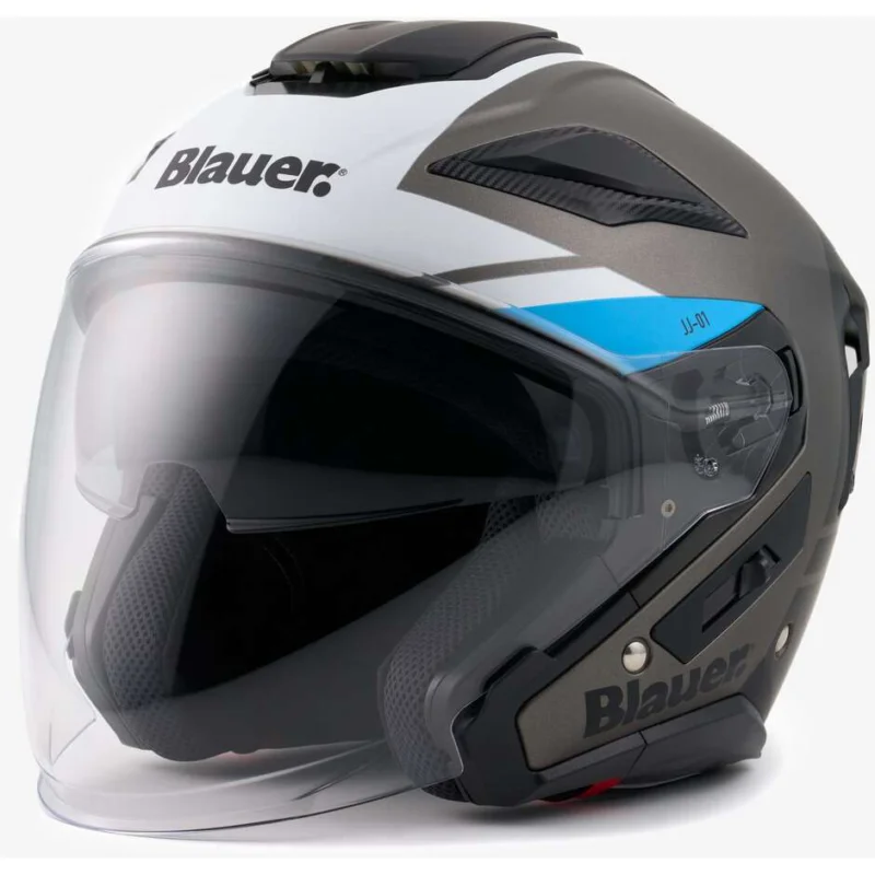 Blauer JJ01 Jet Motorcycle Helmet Double Graphic Visor Black White Light Blue Ordina Subito