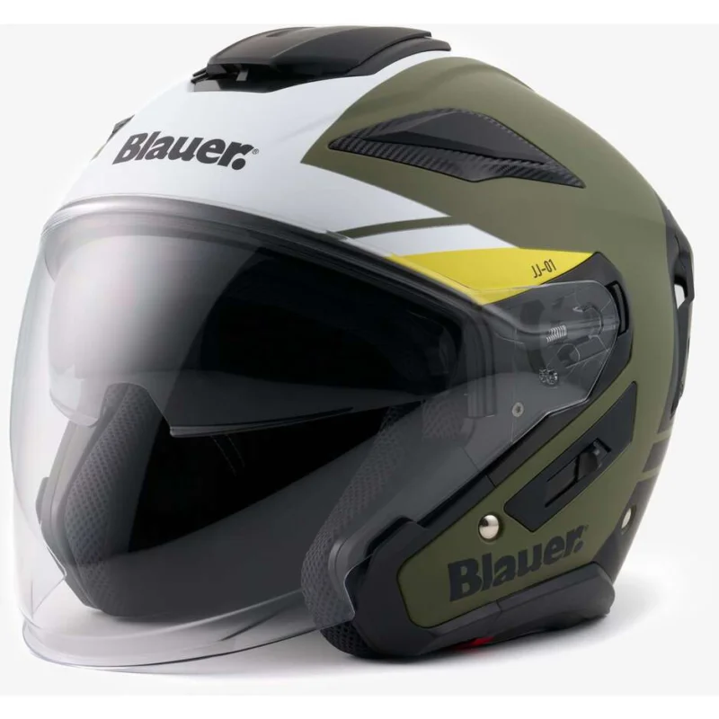 Blauer JJ01 Jet Motorcycle Helmet Double Graphic Visor Black White Yellow Ultima Occasione