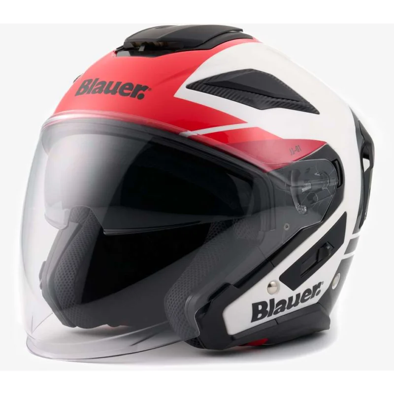 Blauer JJ01 Jet Motorcycle Helmet Double Graphic Visor White Black Red Promozione