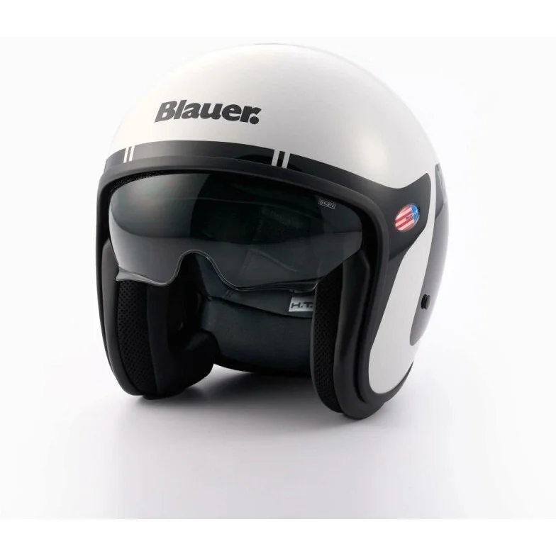 Blauer Pilot 1.1 06 Vintage Jet Motorcycle Helmet with Go Graphics, White and Black Prezzo Ridotto