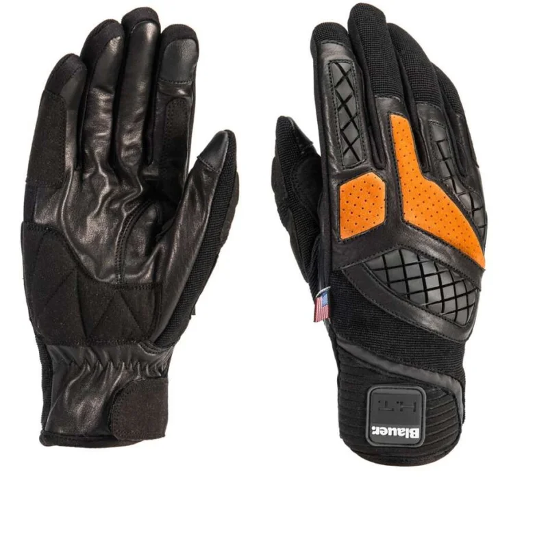 Promozione Blauer Summer Motorcycle Gloves In Black Orange Leather and Urban Sport Fabric