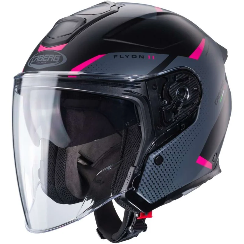A Buon Prezzo Caberg FLYON II BOSS Jet Motorcycle Helmet Matt Black Gray Pink