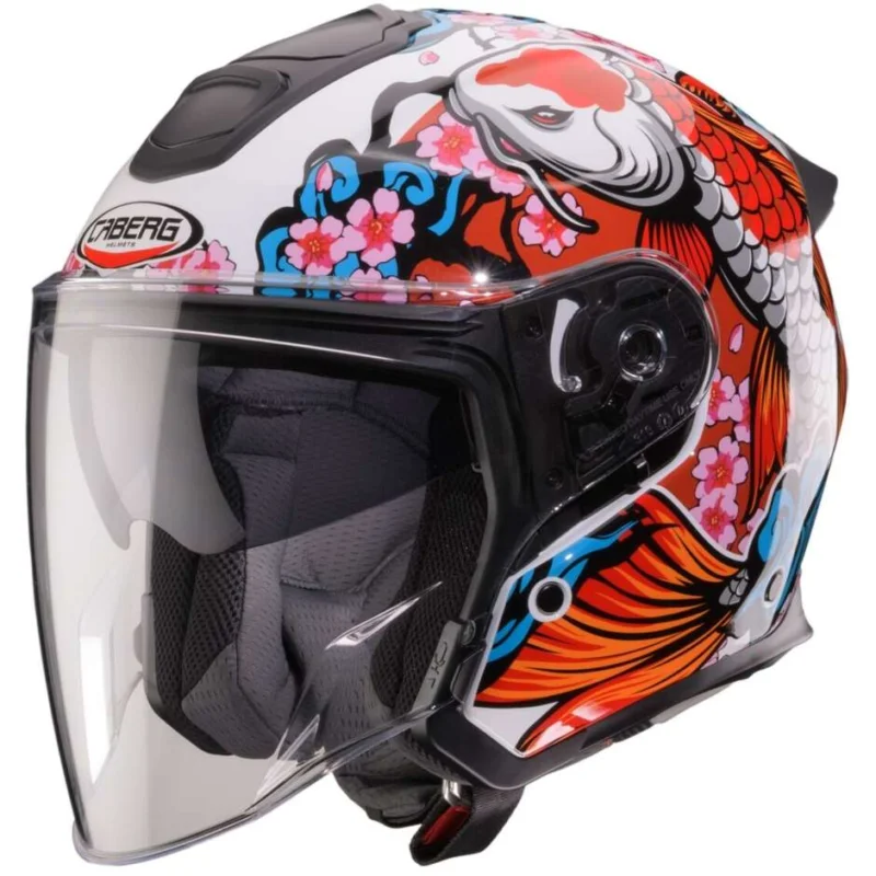 Novità Caberg FLYON II KOI Jet Motorcycle Helmet White Red Orange Blue