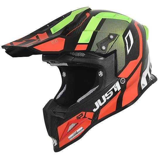 Carbon Cross Enduro Motorcycle Helmet Just1 J12 VECTOR Red Lime Carbon Offerta