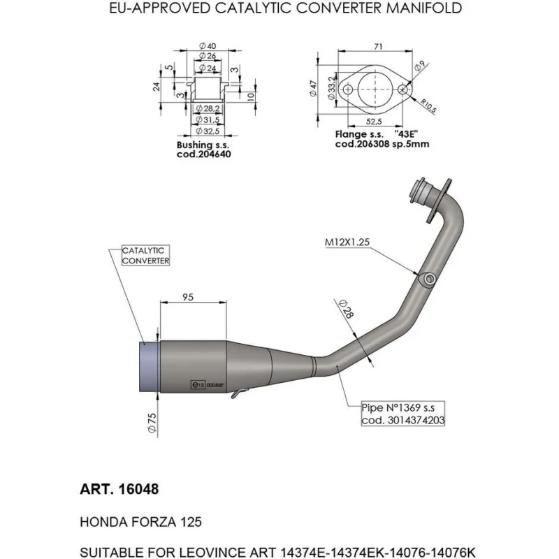 Catalytic Converter Manifold Leovince 16048 Specific For HONDA Forza125 ABS (21-24) Economico