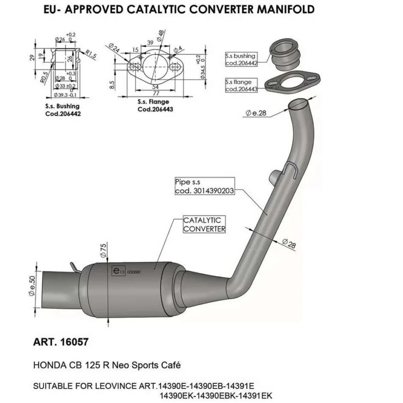 Saldi Catalytic Converter Manifold Leovince 16057 Specific For HONDA CB125R Neo Sports Cafe ABS (21-24)