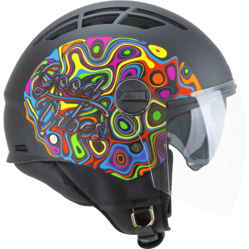 CGM 116L AIR LUCY Jet Motorcycle Helmet, Black, Light Blue, Green, Matt Occasione