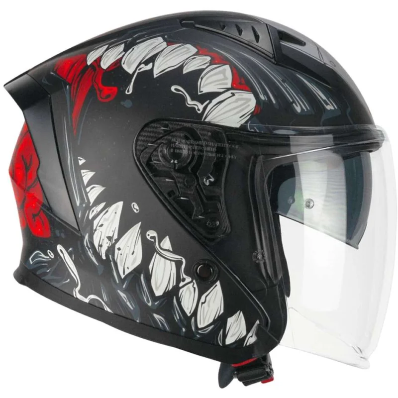 CGM 127X DEEP FREAKER Jet Motorcycle Helmet Matt Black Red Occasione
