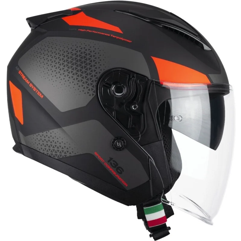 CGM 136G DNA GALAXY Jet Motorcycle Helmet Black Orange Fluo Matt Consegna Rapida