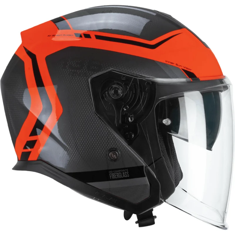 Prezzo Scontato CGM 136M RNA FIBRA RIDE Jet Motorcycle Helmet Black Fluorescent Red