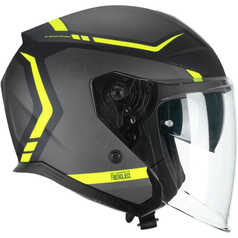 CGM 136M RNA FIBRA RIDE Jet Motorcycle Helmet Black Fluorescent Yellow Matte Consegna Rapida