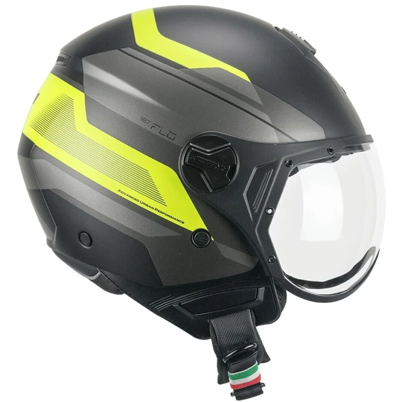 CGM 167K FLO CITY Jet Motorcycle Helmet Black Fluorescent Yellow Matt Shaped Prezzo Basso