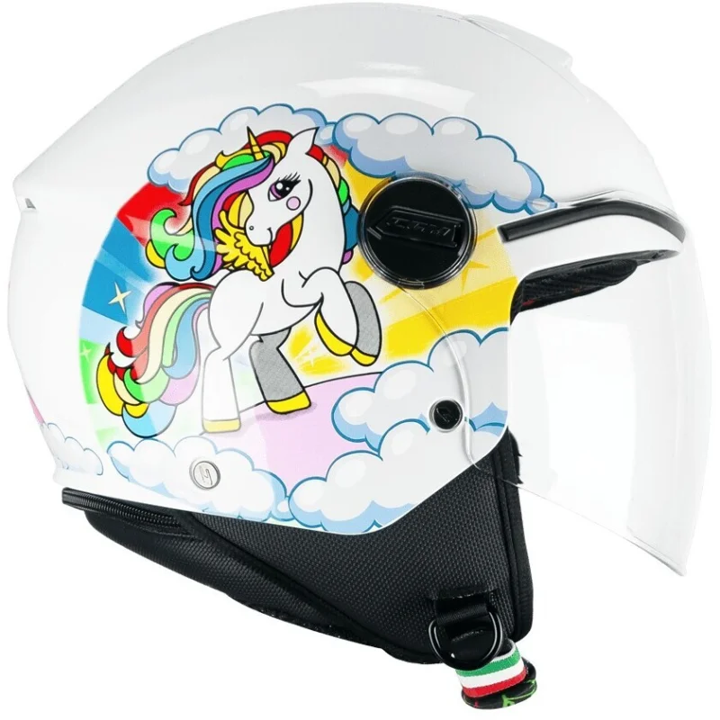 CGM 261D MINI DREAMS Kids Jet Motorcycle Helmet White Fuchsia Light Blue Prezzo Scontato