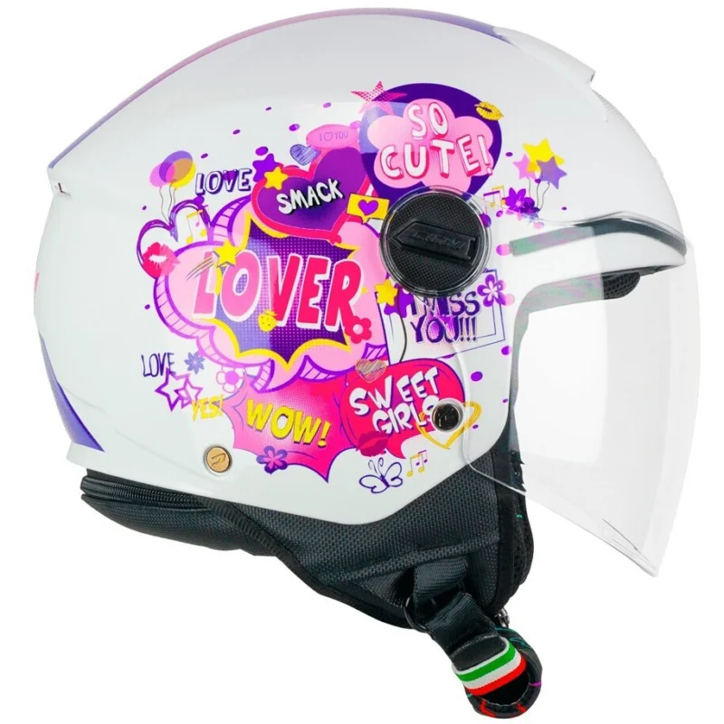 CGM 261g MINI COMICS Child Jet Motorcycle Helmet Fuchsia White Prezzo Scontato