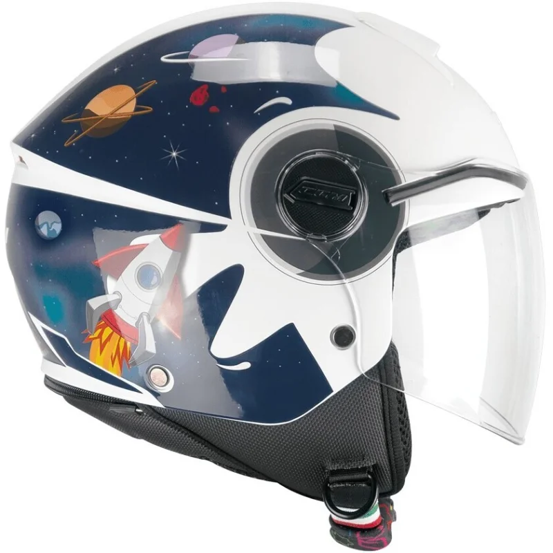 CGM 261S MINI SPACE Kids Jet Motorcycle Helmet Blue White Prezzo Basso