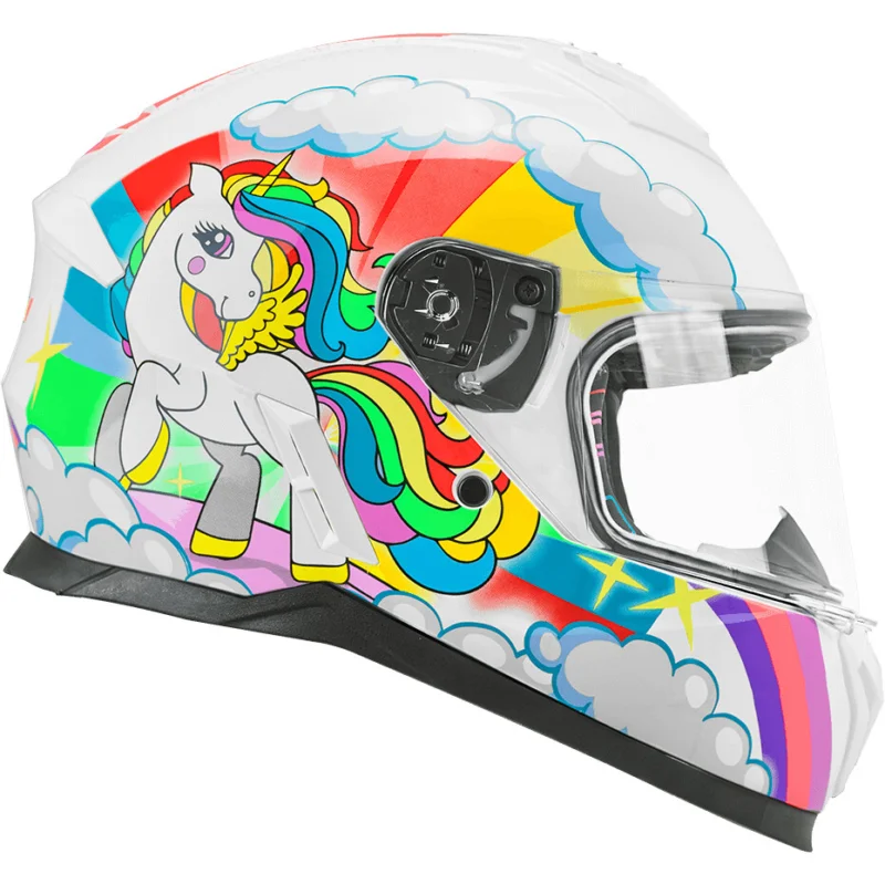 CGM 265D MICRO DREAMS Full Face Motorcycle Helmet for Kids, White, Fuchsia, Light Blue Professionale