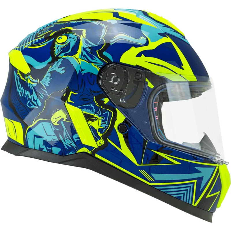 Spedito Oggi CGM 265X MICRO MONSTER Full Face Motorcycle Helmet for Kids, Blue, Fluorescent Yellow