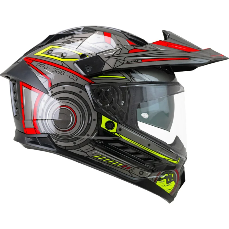 CGM 366T DUAL TECH Full Face Motorcycle Helmet Black Red Fluorescent Yellow Ordina Subito