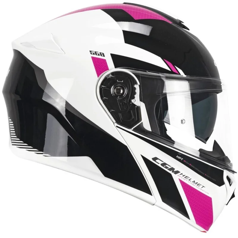 Reso Gratuito CGM 568S BER SPORT Modular Motorcycle Helmet Black Fuchsia Fluo