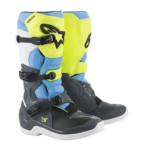 Cross Enduro Motorcycle Boots Alpinestars Tech 3 Cool Gray Yellow Fluo Cyan Direttamente Dal Produttore