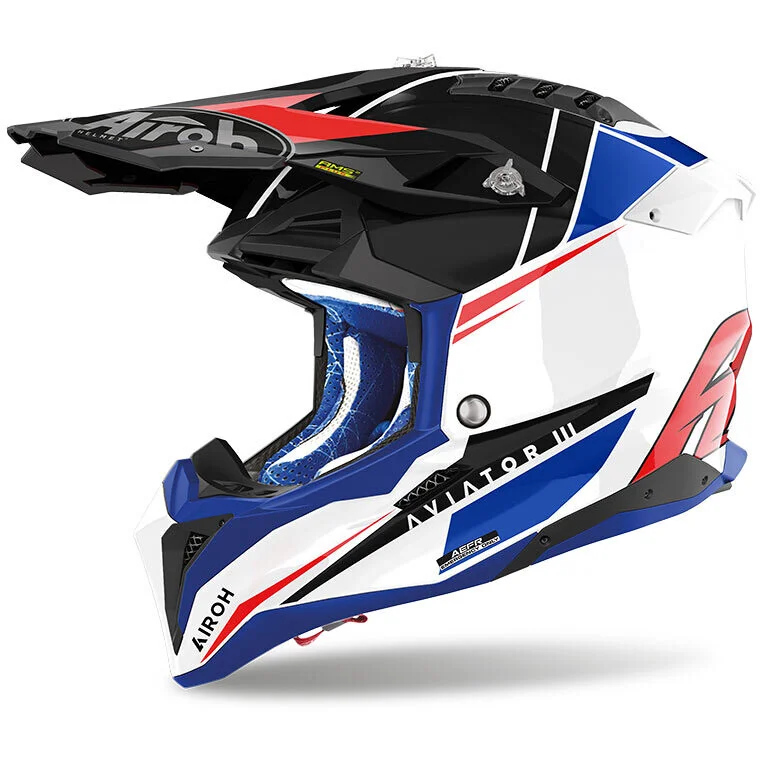 Vendita Finale Cross Enduro Motorcycle Helmet Airoh AVIATOR 3 PUSH Blue Red Glossy