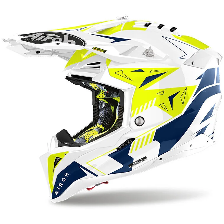 Cross Enduro Motorcycle Helmet Airoh AVIATOR 3 SPIN Yellow Blue Glossy Ultima Occasione
