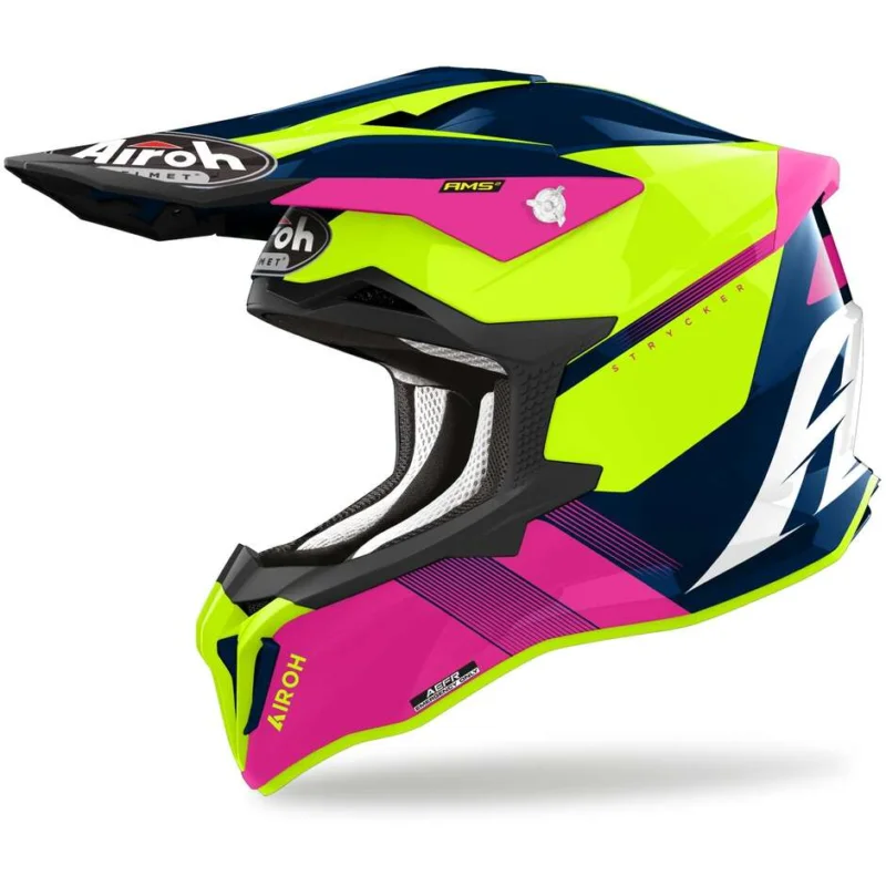 Cross Enduro Motorcycle Helmet In HPC Fiber Airoh STRYCKER BLAZER Blue Pink Glossy Ultima Occasione
