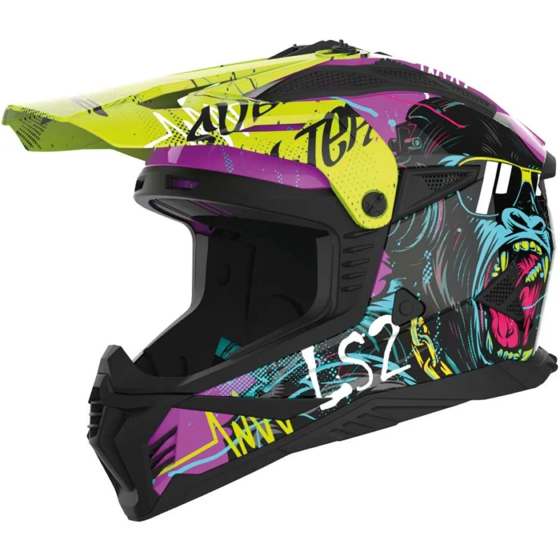 Promo Stagionale Cross Enduro Motorcycle Helmet Ls2 MX708 FAST 2 GORILLA Purple Yellow Fluo