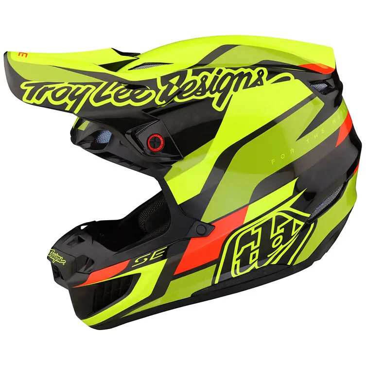 Cross Enduro Motorcycle Helmet Troy Lee Design SE5 ECE CARBON WMIPS OMEGA Black Yellow Fluo Promo Stagionale