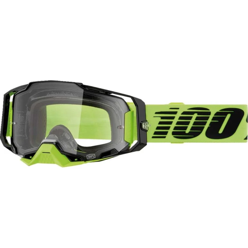 A Buon Prezzo Cross Enduro Motorcycle Mask 100% ARMEGA NEON Yellow Transparent Lens