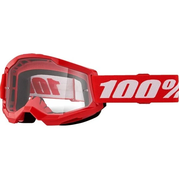 Cross Enduro Motorcycle Mask 100% STRATA 2 RED Transparent Lens Promo Stagionale
