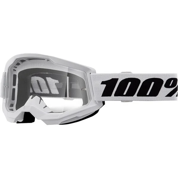 Cross Enduro Motorcycle Mask 100% STRATA 2 WHITE Transparent Lens Compra Oggi Stesso