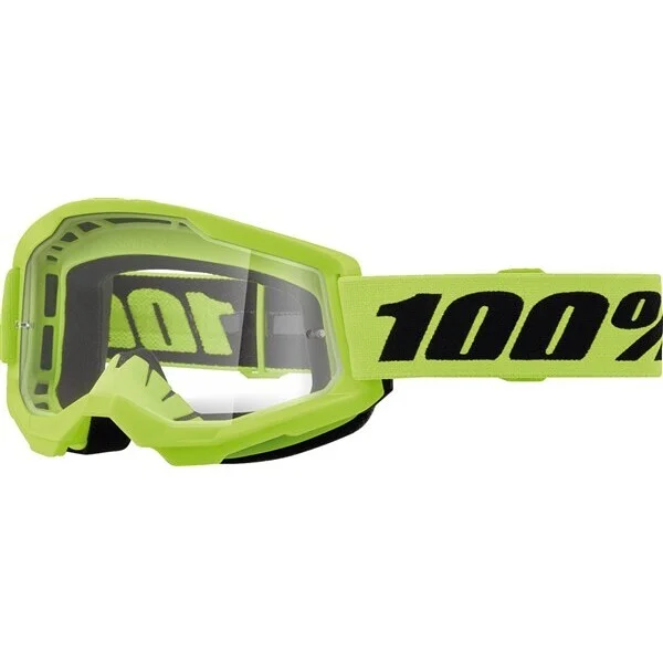 Subito Disponibile Cross Enduro Motorcycle Mask for Children 100% STRATA 2 Jr NEON Yellow Transparent Lens