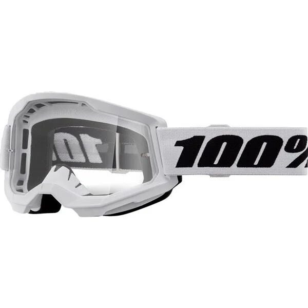 Cross Enduro Motorcycle Mask for Children 100% STRATA 2 Jr WHITE Transparent Lens Compra Oggi Stesso