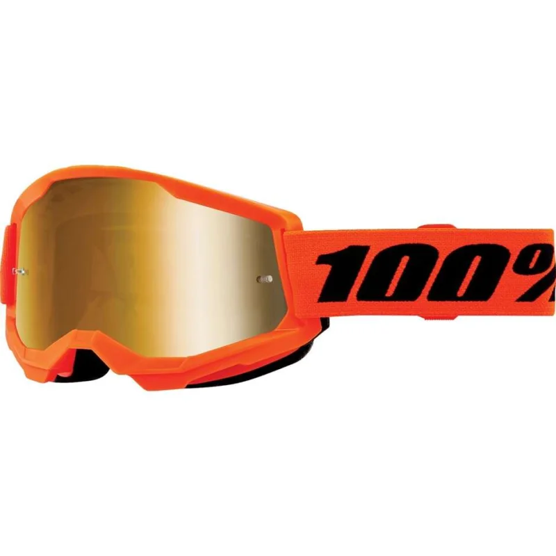 Offerta Cross Enduro Motorcycle Mask for Children 100% STRATA 2 NEON Orange with Gold Mirror Lens