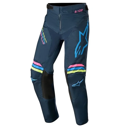 Compra Oggi Stesso Cross Enduro Motorcycle Pants Alpinestars MX20 Youth Racer Braap Navy Water Pink Fluo