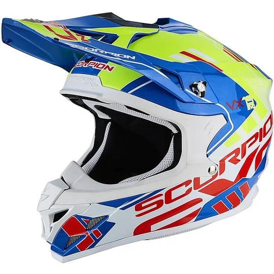 Reso Gratuito Cross Enduro Scuba Moto Helmet Scorpion VX-15 EVO Air Argo Blue Yellow Neon