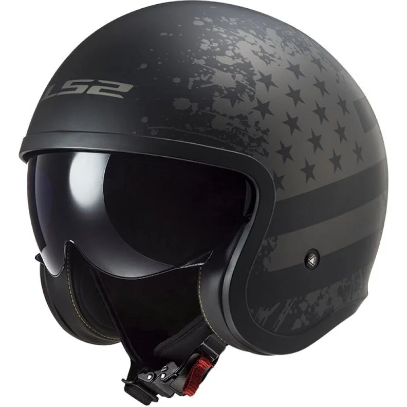 Custom Jet Motorcycle Helmet Ls2 OF599 SPITFIRE 2 BLACK FLAG Matt Black Titanium Pagamento Sicuro
