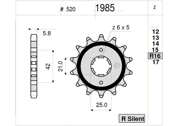 361985Z14 - PIGNONE 14 DENTI WR-YZ 250/KX 250/KLX 250 Offerta Speciale